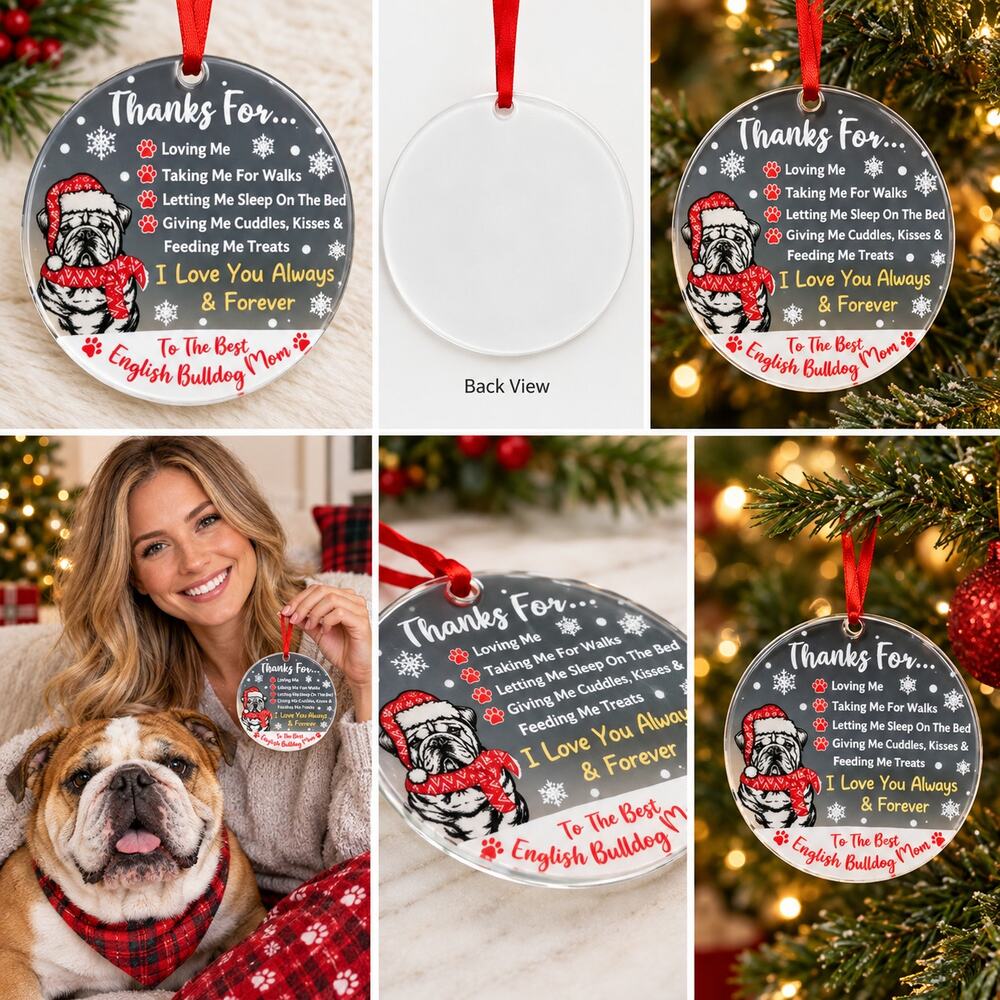 English Bulldog Christmas Ornament – “Best English Bulldog Mom”